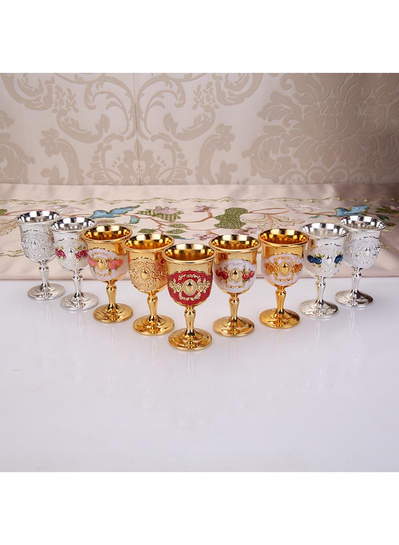 Y&D European-style High-end Wine Glass Creative Household Metal Vintage Wine Glass Creative Small Ornaments-Silvery White Safflower - Image 1