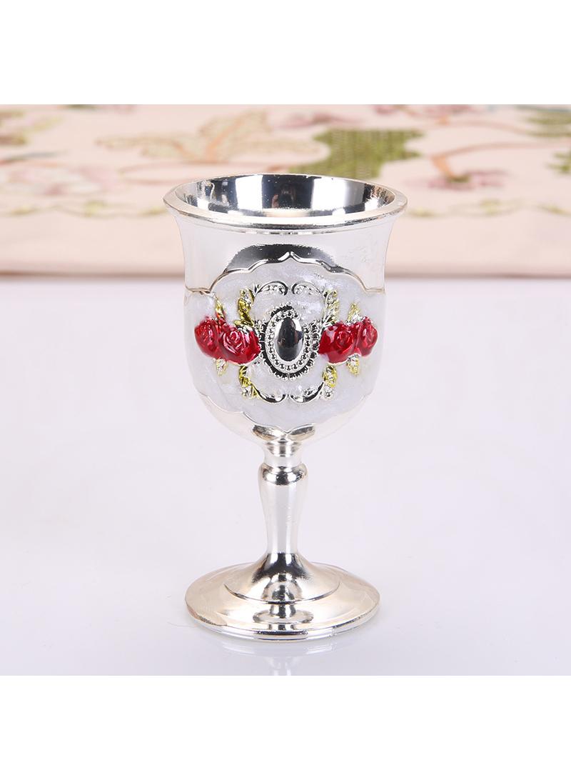 Y&D European-style High-end Wine Glass Creative Household Metal Vintage Wine Glass Creative Small Ornaments-Silvery White Safflower - Image 3