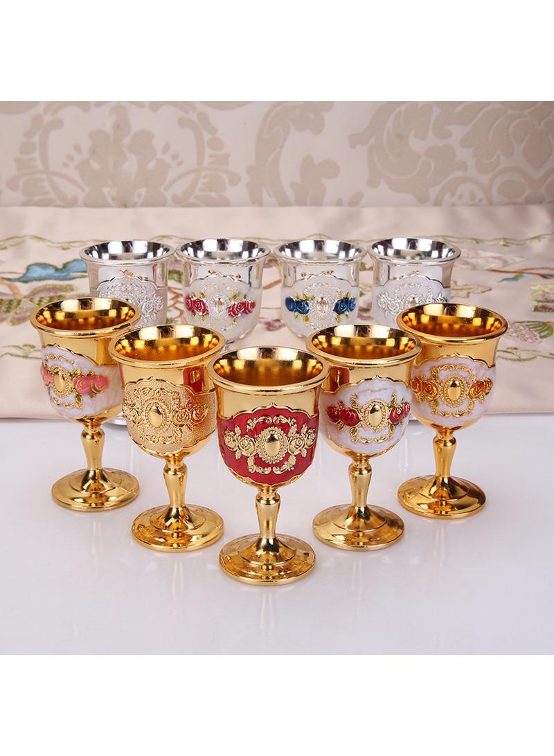 Y&D European-style High-end Wine Glass Creative Household Metal Vintage Wine Glass Creative Small Ornaments-Silvery White Safflower - Image 2
