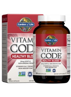 Garden of Life Vitamin Code Iron Supplement, Healthy Blood - 60 Vegan Capsules, 28g Iron, Vitamins B, C, Trace Minerals, Fruit Veggies, Probiotics - Iron Supplements for Women Energy, Anemia Support