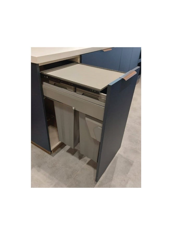 NUOMI BRD450-27W Double Pull-Out Waste Bin – 54L Grey Soft Closing Kitchen Trash System for 45cm Cabinets - Image 1