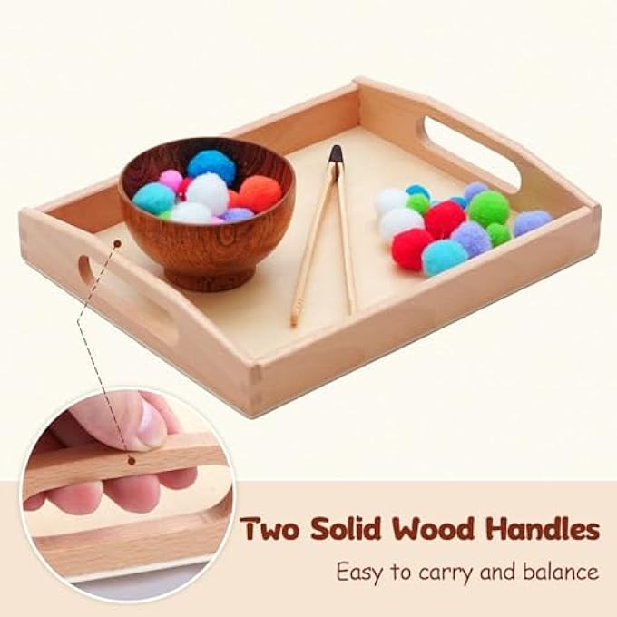 MONTESSORI WOODEN TRAYS WITH HANDLES, 3 PACK SMALL MEDIUM BIG QUALITY WOOD TRAY FOR TODDLERS AND KIDS MONTESSORI ACTIVITIES, TRAYS TO STORE TOYS AND EDUCATIONAL AIDS AT HOME KINDERGARTEN (BEECH) - Image 4