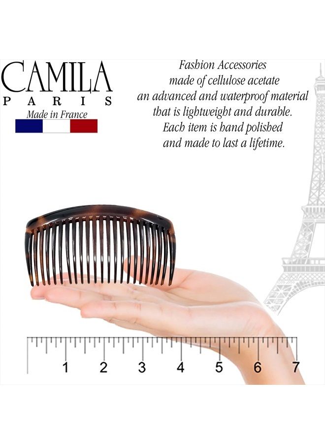 CAMILA مشط جانبي فرنسي كبير من باريس AD66/2 بتصميم منحني من قوقعة السلحفاة، مشط شعر فرنسي مزخرف، مشابك شعر قوية الثبات للنساء لتصفيف bun chignon، إكسسوارات شعر للبنات، صنع في فرنسا - Image 5