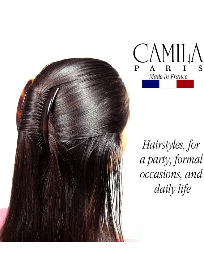 CAMILA مشط جانبي فرنسي كبير من باريس AD66/2 بتصميم منحني من قوقعة السلحفاة، مشط شعر فرنسي مزخرف، مشابك شعر قوية الثبات للنساء لتصفيف bun chignon، إكسسوارات شعر للبنات، صنع في فرنسا - Image 2