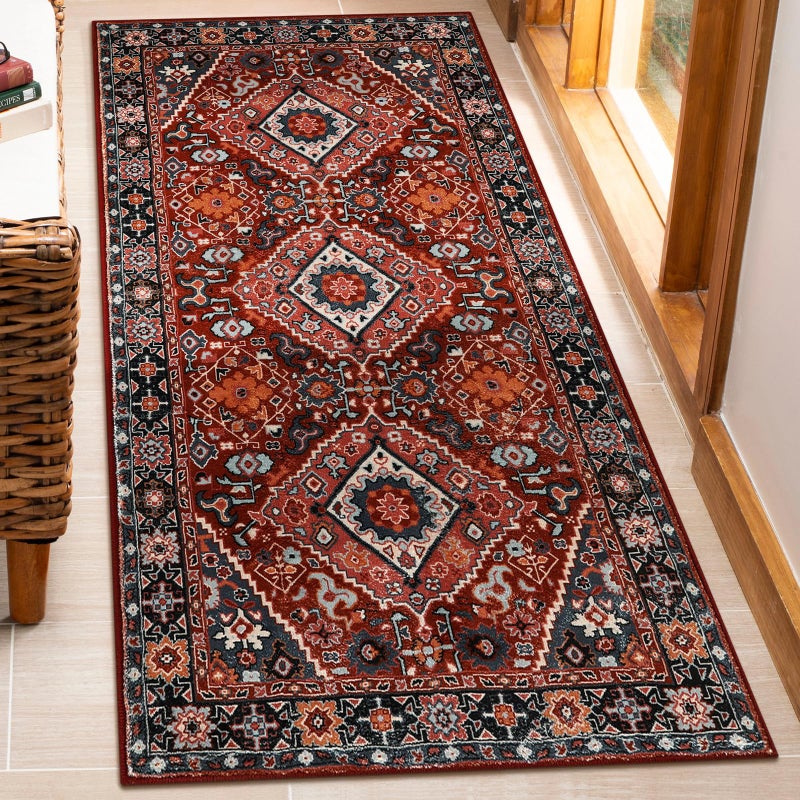 Beeiva Oriental 2x4 Red Rug Runners for Hallways Non Slip UltraThin Washable Kitchen Runner LowPile Vintage Rugs for Entryway Small Print Throw Rug for Bedroom Bathroom Decor RedMulti 2x4ft