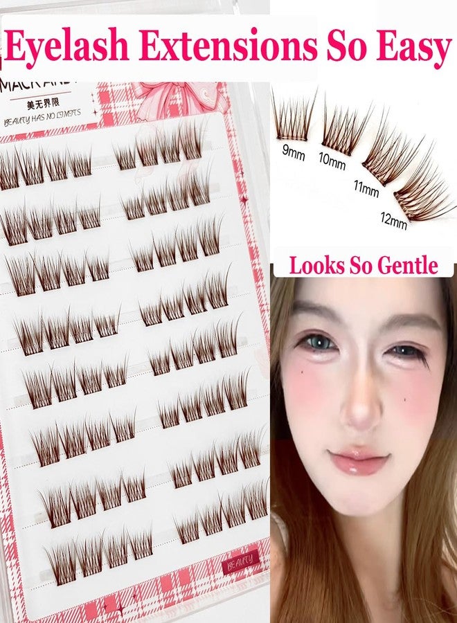 LASGOOS Brown Self Adhesive Eyelash Clusters Press On Eyelash LASGOOS Natural BB Curl 3D Lash Individual 9-12mm 64Cluster Pre-Glued Long-Lasting DIY Eyelash Extensions No Glue No Remover Needed Lashes - Image 4