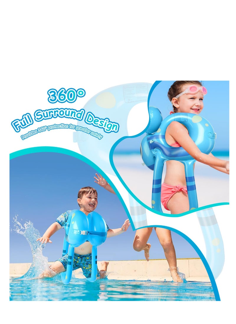 Swim Vest Floaties for Kids, Toddler Pool Float Learn to Swim Trainer Life Jacket with Adjustable Safety Buckle and 3 Airbags, Portable Inflatable Pool Floats Swimming Ring, Loads up to 110 lb