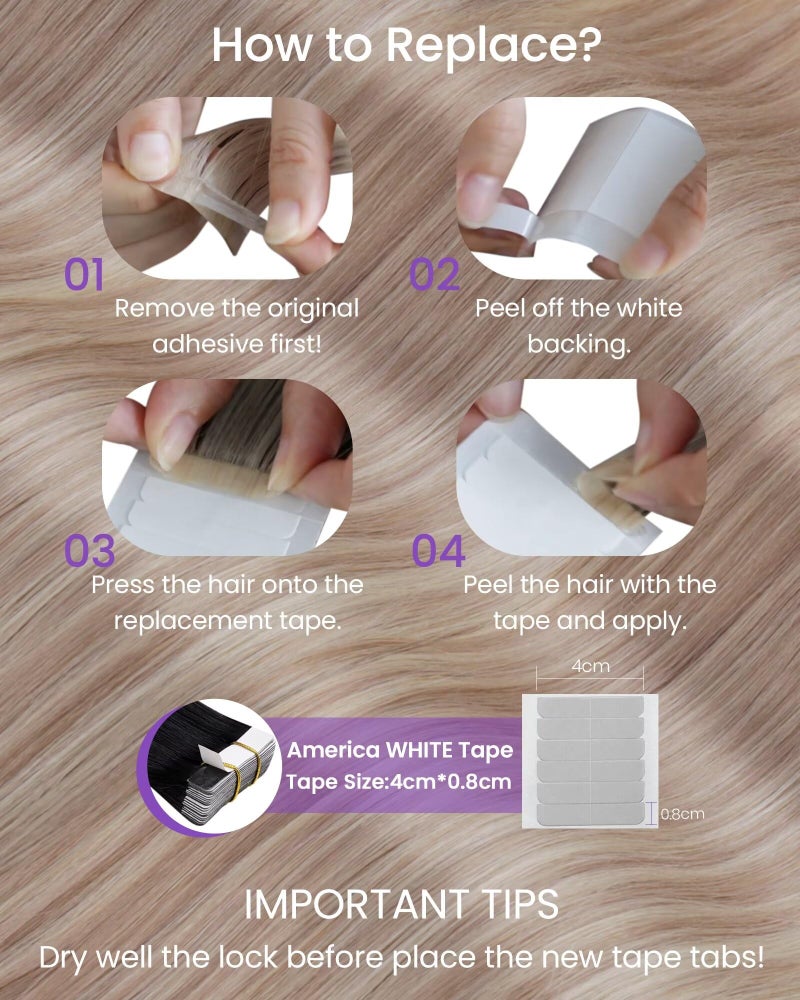 LaaVoo Tape in Hair Extensions Human Hair Tape in Extensions Blonde Ombre Human Hair Extensions Tape in Light Brown to Ash Blonde Hair 16inch 20pcs 50g - Image 5
