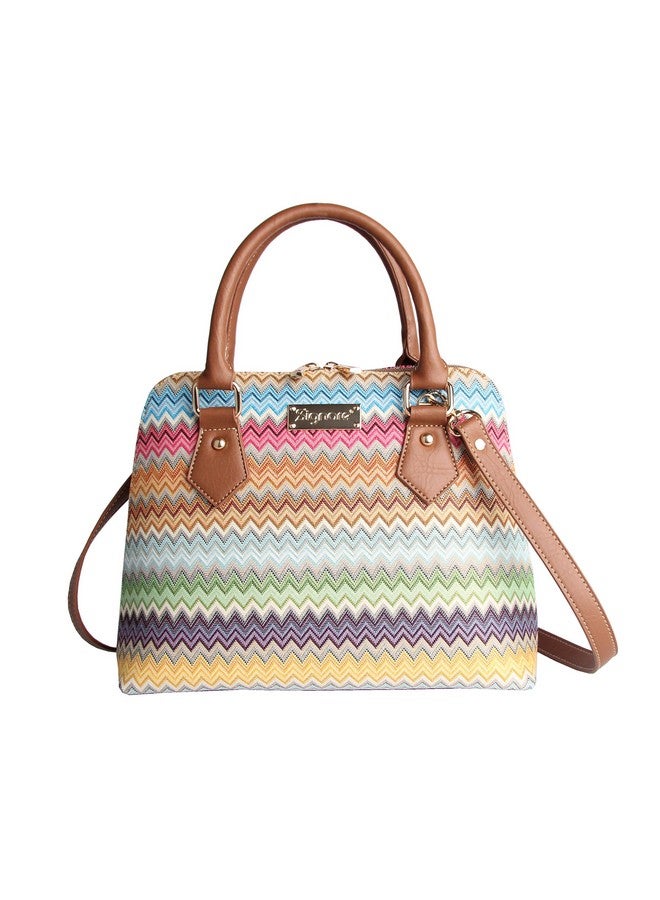 Signare Tapestry Hand Shoulder Bag Cross Body Purses Handbag Satchel Bag for Women In Rainbow Zig-Zag Aztec Design | CONV-AZT - Image 1