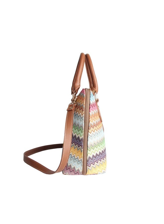 Signare Tapestry Hand Shoulder Bag Cross Body Purses Handbag Satchel Bag for Women In Rainbow Zig-Zag Aztec Design | CONV-AZT - Image 3