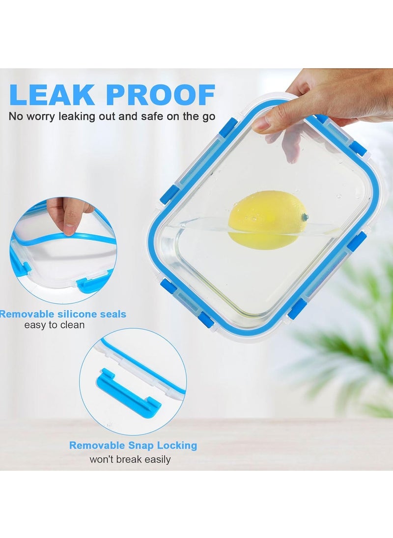 TYCOM Glass Meal Prep Containers (10 pcs Rectangle) - Glass Food Storage Containers with Lids, Glass Lunch Box, Portion Control, Airtight, Glass Bento Box Lunch Containers- 10P Rectangle Dark Blue  - Image 2