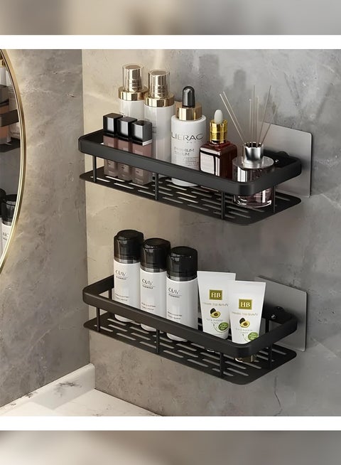 Shower Caddy Shelf【Thickened Upgraded Version】, Adhesive Black Bathroom Shower Rack, No Drilling Wall Mounted Shower Organizer, Rustproof Basket for Bathroom, Toilet, Kitchen (2 Pack)