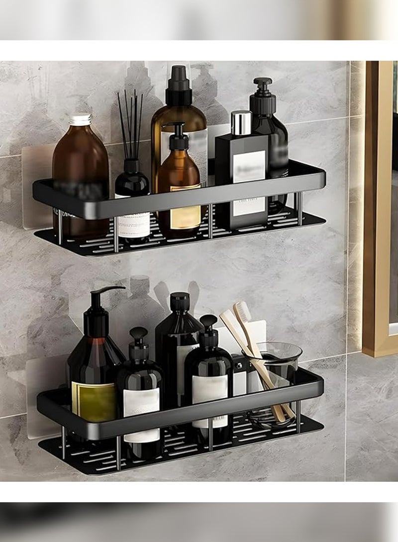 وين هولدر رف حمام علبة دش 【إصدار مطور سميك】، رف حمام أسود لاصق للاستحمام، منظم دش مثبت على الحائط بدون حفر، سلة مقاومة للصدأ للحمام، المرحاض، المطبخ (2 عبوة) - Image 2