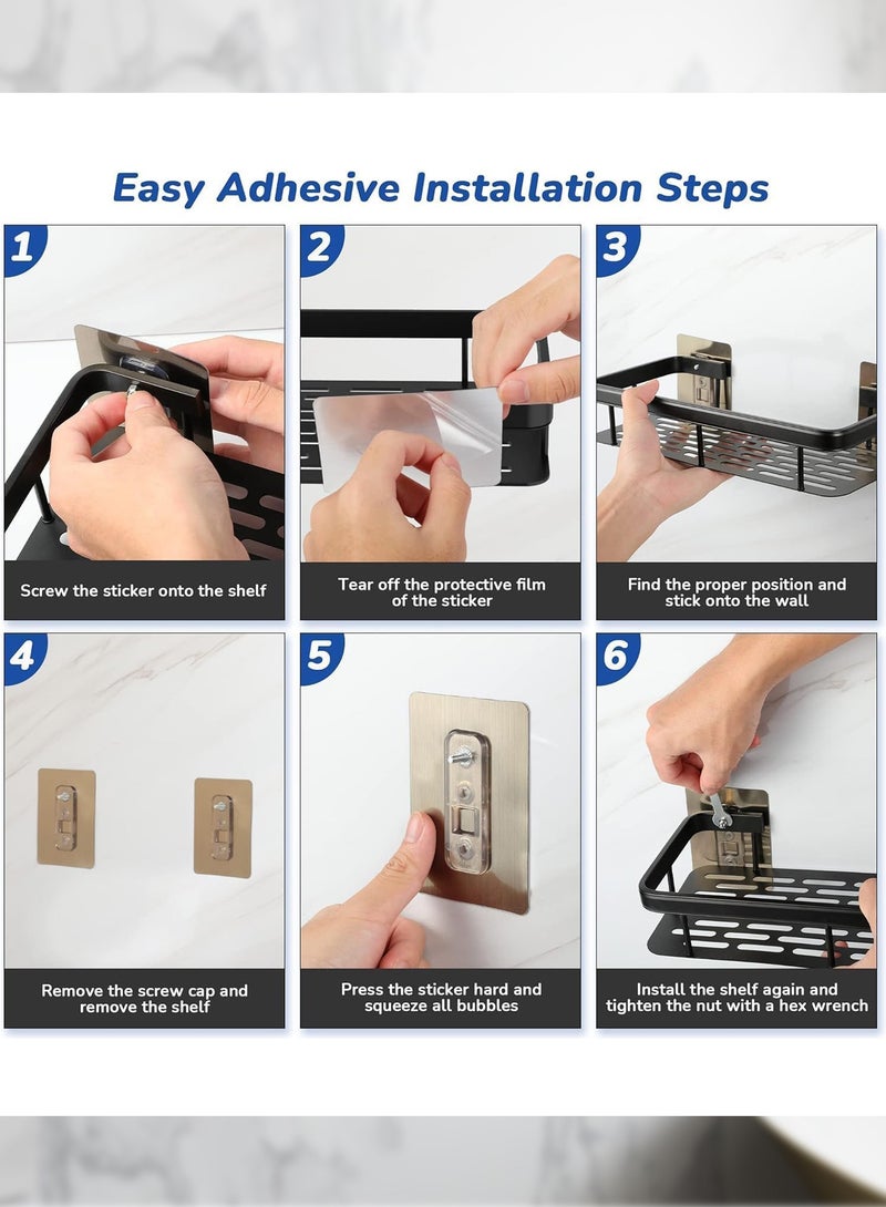 وين هولدر رف حمام علبة دش 【إصدار مطور سميك】، رف حمام أسود لاصق للاستحمام، منظم دش مثبت على الحائط بدون حفر، سلة مقاومة للصدأ للحمام، المرحاض، المطبخ (2 عبوة) - Image 5