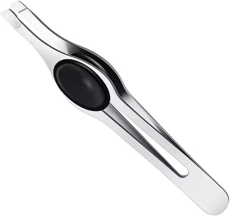 Silver Stainless Steel Slanted Tip Eyebrow Tweezers Non Slip Comfort Hold - Image 1