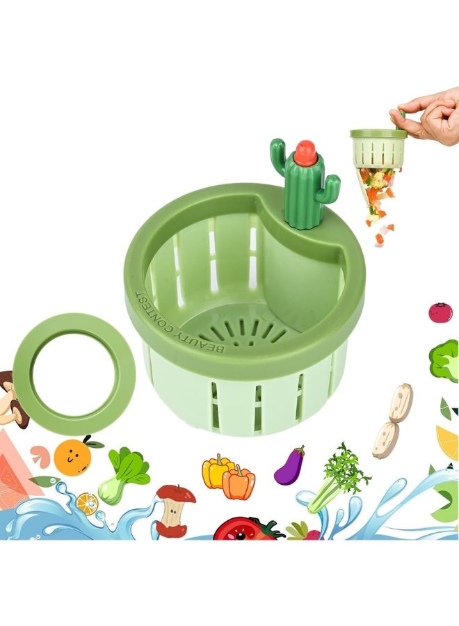 مصفاة حوض مطبخ على شكل صبار بزر دفع – سلة دوارة ذاتية التنظيف مع مقبض شعري وسعة كبيرة لجمع النفايات – سهلة الرفع وتنظيم الحوض - Image 1