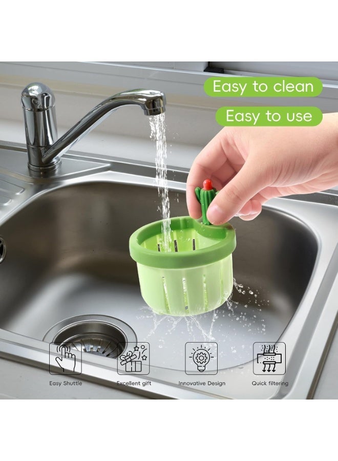 مصفاة حوض مطبخ على شكل صبار بزر دفع – سلة دوارة ذاتية التنظيف مع مقبض شعري وسعة كبيرة لجمع النفايات – سهلة الرفع وتنظيم الحوض - Image 4