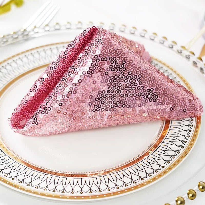 Poise3EHome Set of 12 Fuchsia Pink Sequin Napkins 30cm x 30cm Dinner Cloth Napkins Glitter Table Napkins for Wedding Party Reception Events Kitchen Home Thanksgiving and Christmas Decoration - Image 2