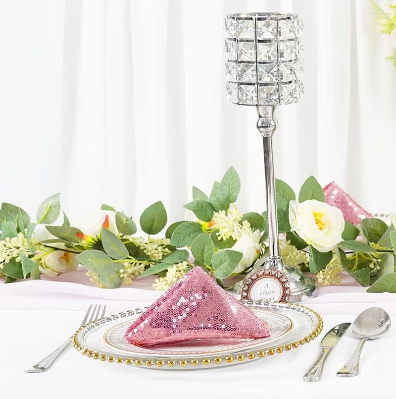 Poise3EHome Set of 12 Fuchsia Pink Sequin Napkins 30cm x 30cm Dinner Cloth Napkins Glitter Table Napkins for Wedding Party Reception Events Kitchen Home Thanksgiving and Christmas Decoration - Image 3