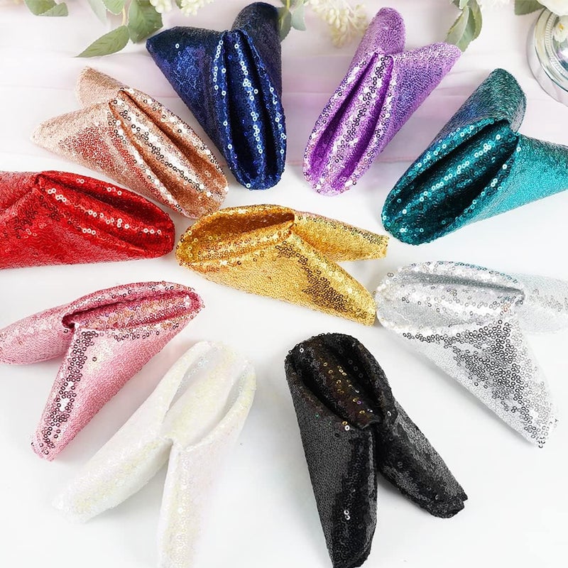 Poise3EHome Set of 12 Fuchsia Pink Sequin Napkins 30cm x 30cm Dinner Cloth Napkins Glitter Table Napkins for Wedding Party Reception Events Kitchen Home Thanksgiving and Christmas Decoration - Image 4