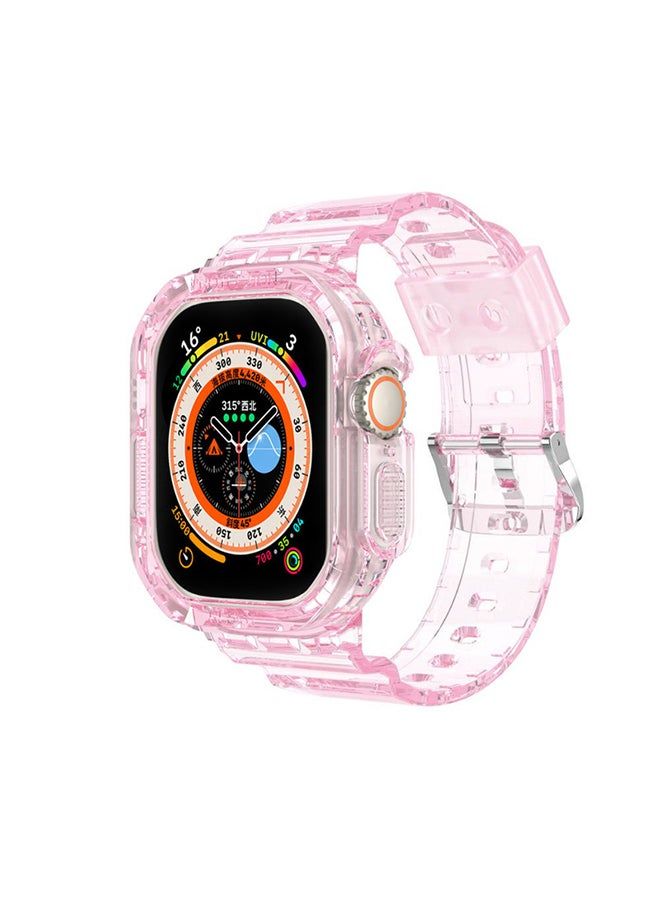 Apple Watch Ultra Band 49mm Crystal Clear Band with Bumper Case Soft Transparent TPU Sport Strap for iWatch Ultra Pink