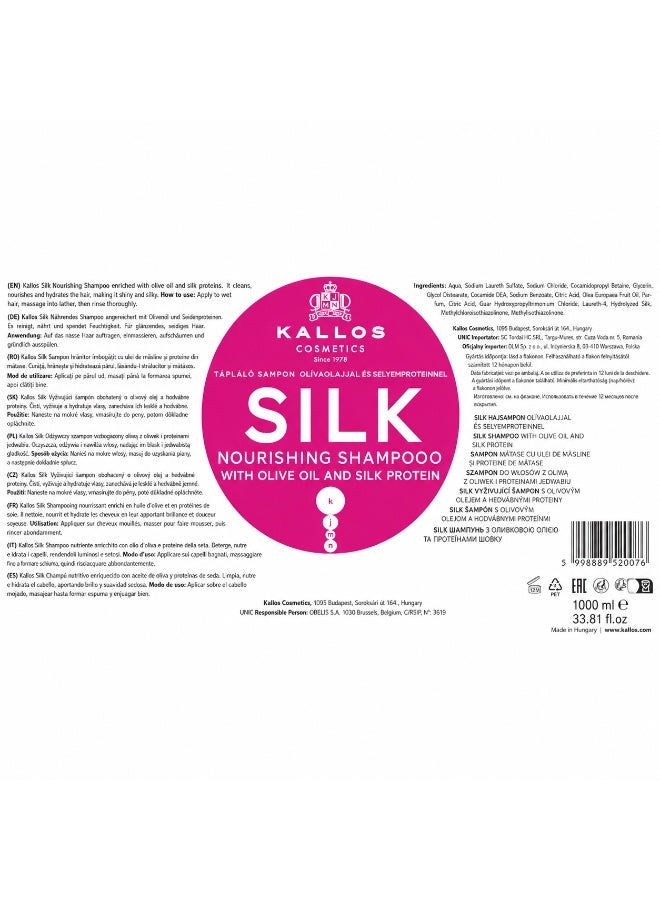 Kallos Silk Shampoo with Olive Oil & Silk Protein 1000ml– Smoothing Shampoo for Soft & Silky Hair - Image 2