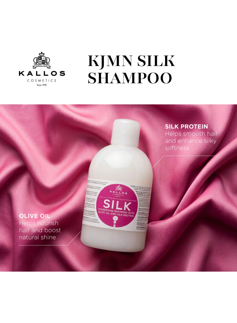 Kallos Silk Shampoo with Olive Oil & Silk Protein 1000ml– Smoothing Shampoo for Soft & Silky Hair - Image 3