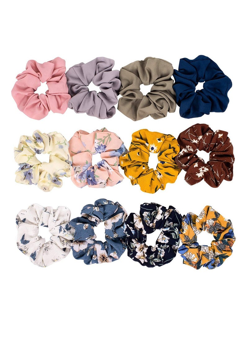 12pcs women Stylish Scrunchies For Student Teenager Sweet Girl Folral Printed Chiffon Hair Scrunchies High Elastic Hair Tie Harmless To Hair - Image 1