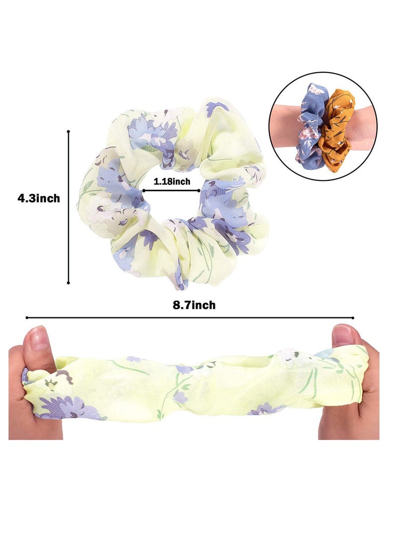 12pcs women Stylish Scrunchies For Student Teenager Sweet Girl Folral Printed Chiffon Hair Scrunchies High Elastic Hair Tie Harmless To Hair - Image 3