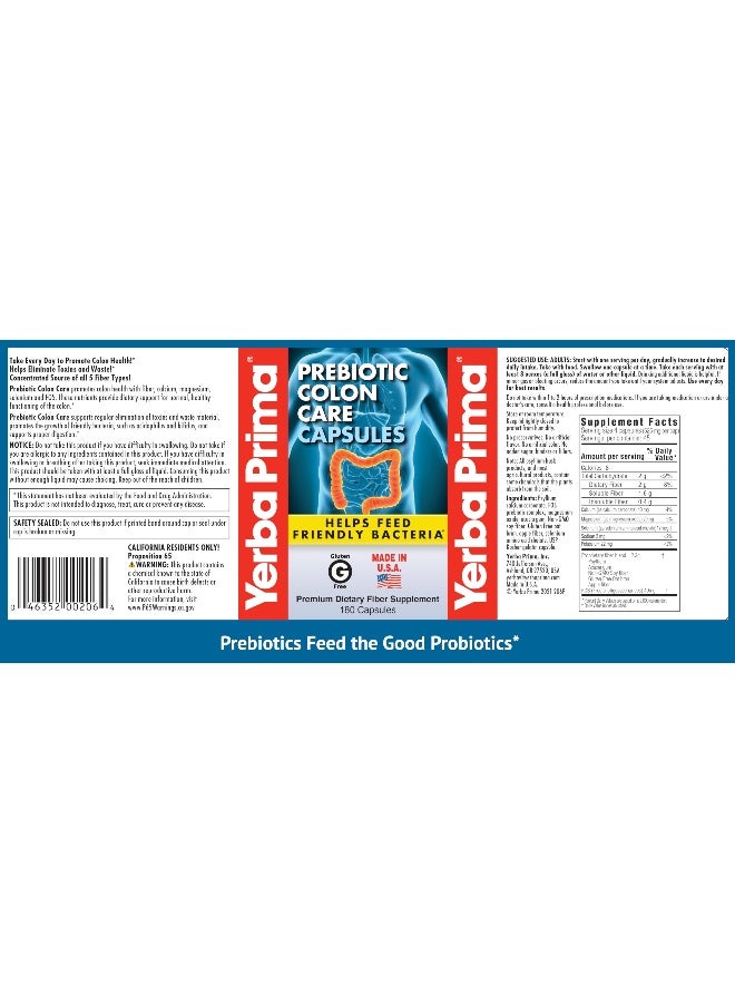 Yerba Prima Prebiotic Colon Care Capsules, Non-GMO, Keto Friendly, 180 Caps, (2 Pack)  - Image 5