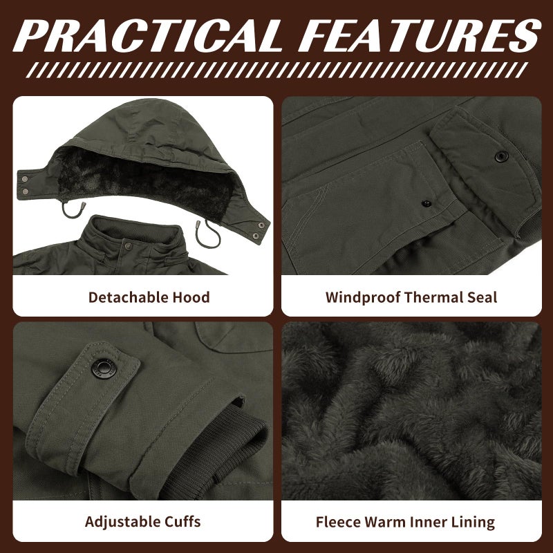 Dr.Cyril Mens Jacket Winter Casual Fleece Lined Cotton Thick Military Tactical Hooded Work Coats with Cargo Pocketsï¼Œ ArmyGreen XL - Image 5
