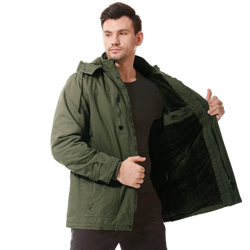Dr.Cyril Mens Jacket Winter Casual Fleece Lined Cotton Thick Military Tactical Hooded Work Coats with Cargo Pocketsï¼Œ ArmyGreen XL - Image 4