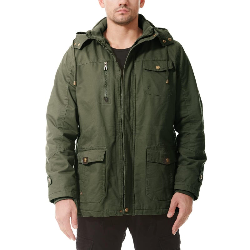 Dr.Cyril Mens Jacket Winter Casual Fleece Lined Cotton Thick Military Tactical Hooded Work Coats with Cargo Pocketsï¼Œ ArmyGreen XL - Image 2