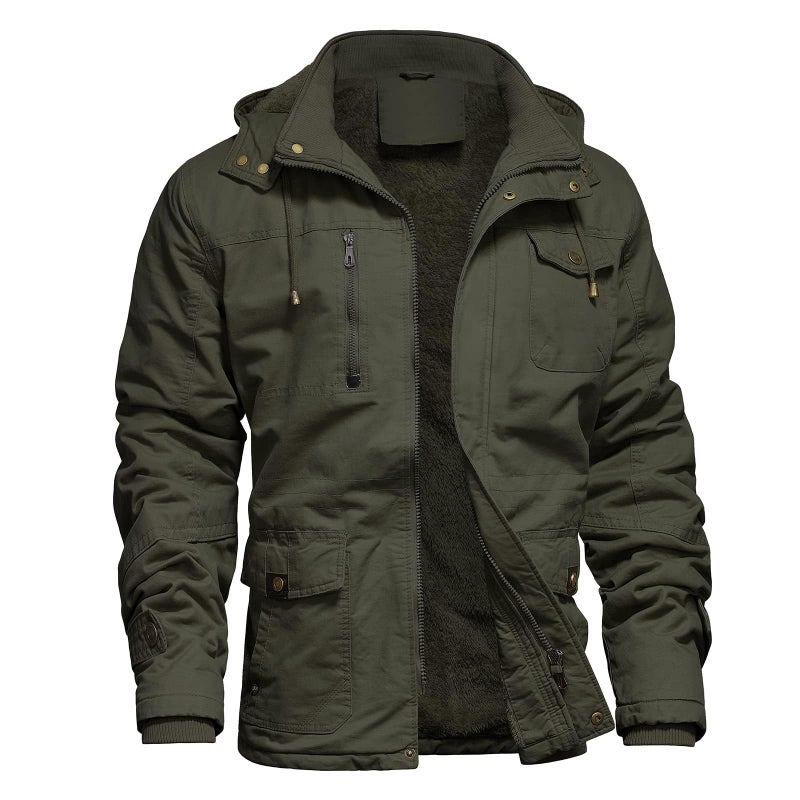 Dr.Cyril Mens Jacket Winter Casual Fleece Lined Cotton Thick Military Tactical Hooded Work Coats with Cargo Pocketsï¼Œ ArmyGreen XL - Image 1