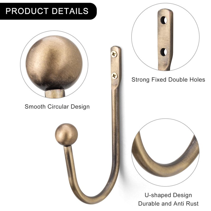 SIXZOONM Curtain Holdback, Premium Metal Decorative Curtain Holdbacks with Zinc Alloy Cap Finials,Rust-Proof, Set of 2 Window Curtain Holdbacks (Brass) - Image 5