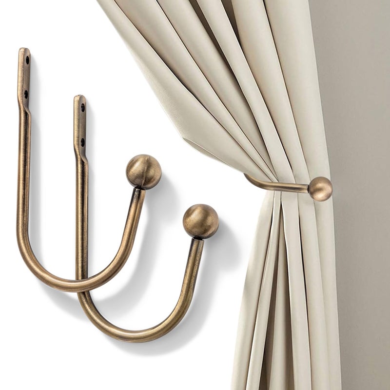 SIXZOONM Curtain Holdback, Premium Metal Decorative Curtain Holdbacks with Zinc Alloy Cap Finials,Rust-Proof, Set of 2 Window Curtain Holdbacks (Brass) - Image 1
