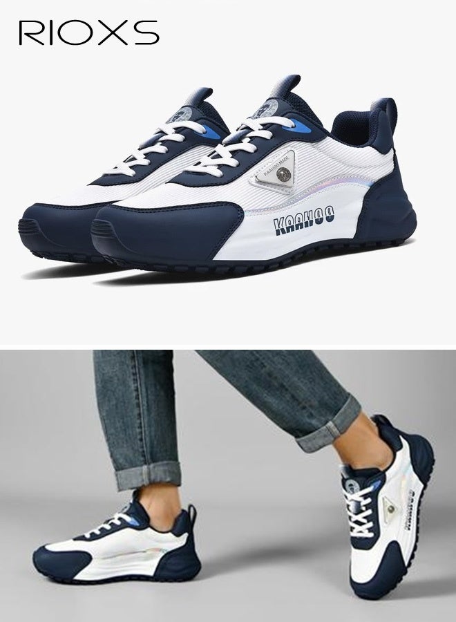 RIOXS Men's Sneakers, Comfy Breathable Soft-Soled Athlesiure Shoes, Lightweight Anti-slip Running Shoes, Classic Lace-Up Athletic Basketball Shoes, Trendy Walking Shoes Fashionable Casual Trainers for Daily Wear, Jogging, Walking, Running, Gym Workout, White and Blue - Image 5