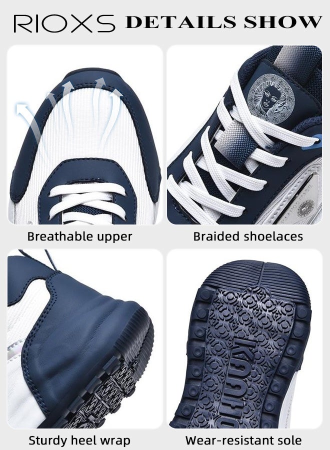 RIOXS Men's Sneakers, Comfy Breathable Soft-Soled Athlesiure Shoes, Lightweight Anti-slip Running Shoes, Classic Lace-Up Athletic Basketball Shoes, Trendy Walking Shoes Fashionable Casual Trainers for Daily Wear, Jogging, Walking, Running, Gym Workout, White and Blue - Image 4