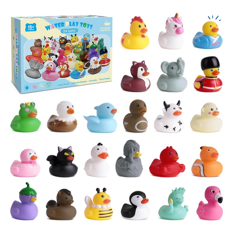 Grarain 24 Rubber Ducks Toddler Bath Toys NoHole Bathtub Toys for Baby Pool Toys for 18 Months Girls Boys - Image 3