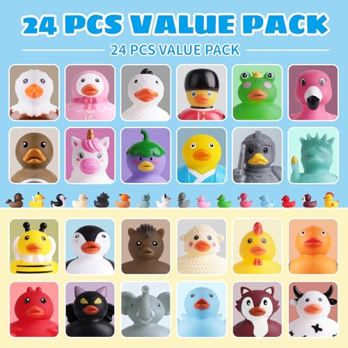 Grarain 24 Rubber Ducks Toddler Bath Toys NoHole Bathtub Toys for Baby Pool Toys for 18 Months Girls Boys - Image 5