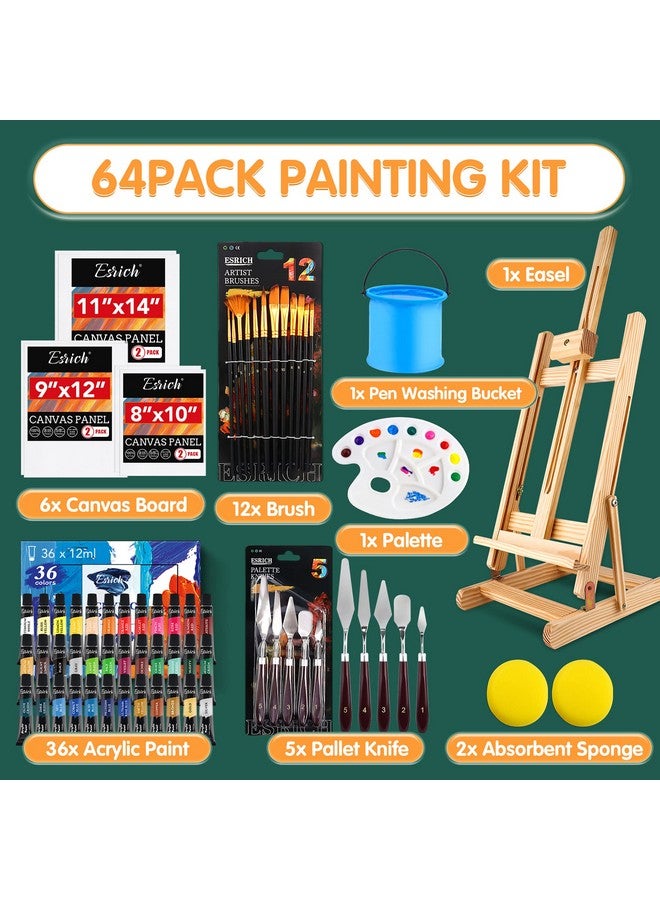 ESRICH Acrylic Paint Set64Pcs Painting Supplies With Wooden Easelpaint Brushes36Colors Acrylic Paint Canvasespalettepaint Knives Etcpainting Kit For Adultsstudentshobbyistsbeginners - Image 2