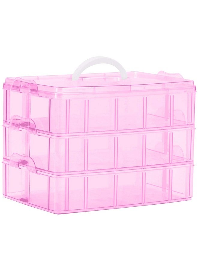 Sooyee Bead Organizer,3-Tier Craft Organizers and Storage,Stackable Storage Containers with 30 Compartments Dividers for Washi Tape,Toy, Nail,Art Supplies, Fishing Tackle, Pink - Image 1