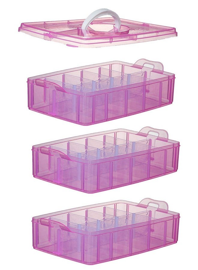 Sooyee Bead Organizer,3-Tier Craft Organizers and Storage,Stackable Storage Containers with 30 Compartments Dividers for Washi Tape,Toy, Nail,Art Supplies, Fishing Tackle, Pink - Image 4