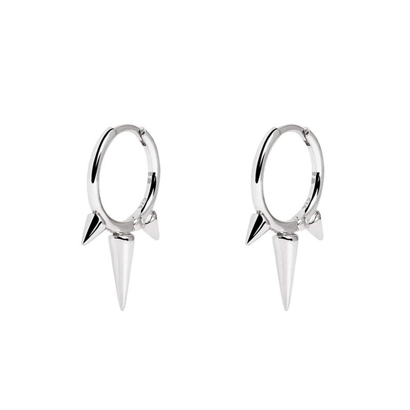 Dtja Fashion Spike Sterling Silver Hoop Earrings for Women Girls Men Hypoallergenic Minimalist Huggie Small Sleeper Hoops Cartilage Cuff Helix Stud Wrap Personalized Punk Jewelry (Silver-Toned) - Image 1