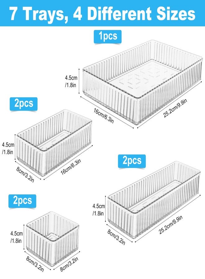 HOTOOLME 7PCS Clear Drawer Organizers Bins, 4 Size Stackable Makeup Drawer Organizer, Desk Plastic Drawer Storage Trays, Bathroom Drawer Storage for Cosmetics, Office Supply, Kitchen Utensils - Image 3