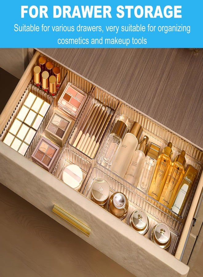 HOTOOLME 7PCS Clear Drawer Organizers Bins, 4 Size Stackable Makeup Drawer Organizer, Desk Plastic Drawer Storage Trays, Bathroom Drawer Storage for Cosmetics, Office Supply, Kitchen Utensils - Image 5
