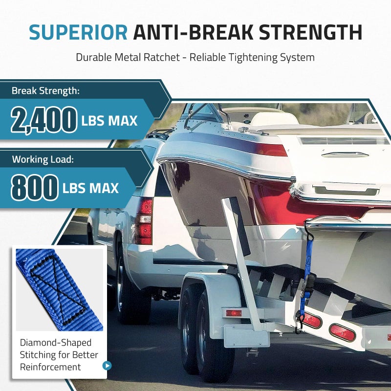 PAULINN Boat Trailer Tie-Downs Straps 1 Inch x 4 FT, 2400 LBS Heavy Duty Adjustable Transom Tie Down Straps Ratchet w/Quick Release Buckle u0026 Anti-Scratch Hooks, for Trailer Marine Jet Ski Pontoon - Image 2
