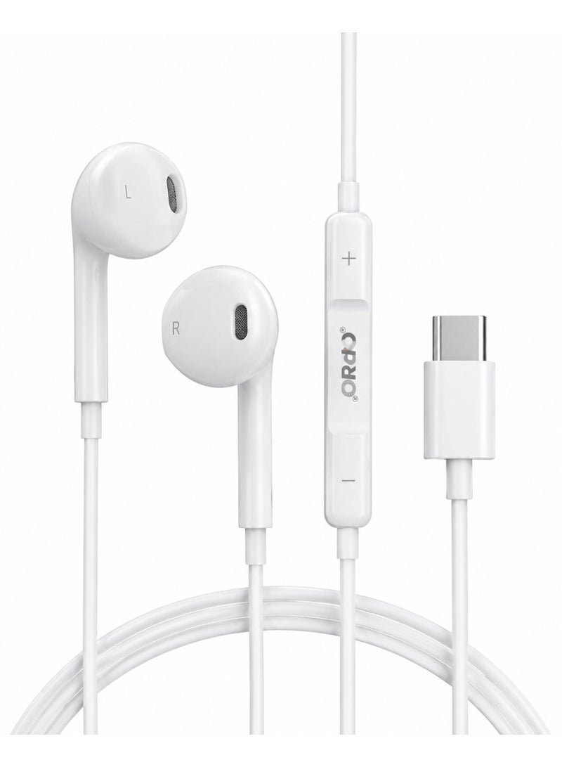 ORdEO OR-HF18I Wired USB Type-C Stereo Earphones with Mic and In-Line Remote, White - Image 4