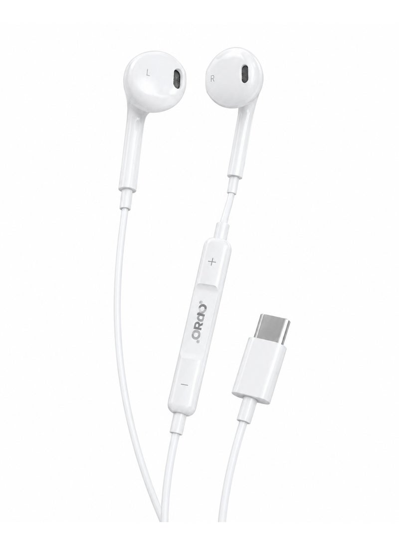 ORdEO OR-HF18I Wired USB Type-C Stereo Earphones with Mic and In-Line Remote, White - Image 5