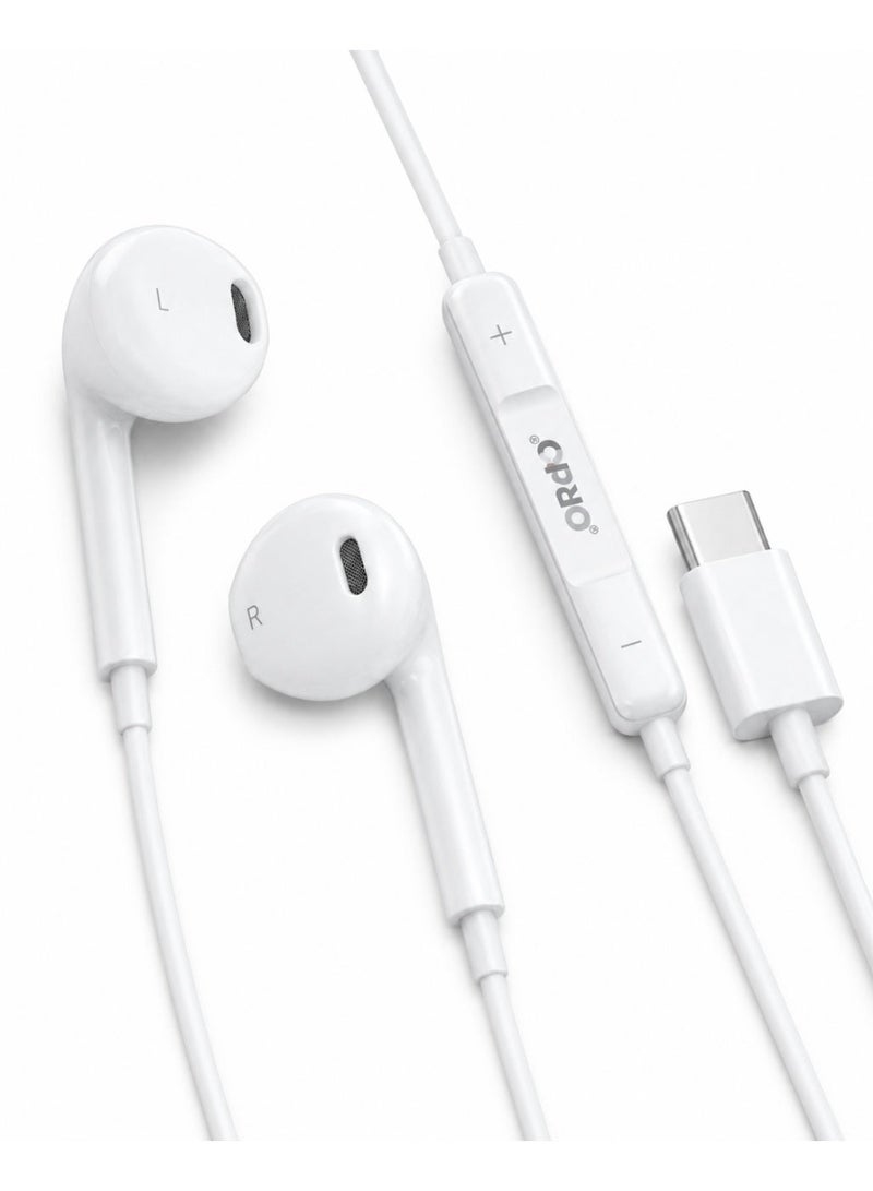 ORdEO OR-HF18I Wired USB Type-C Stereo Earphones with Mic and In-Line Remote, White - Image 3